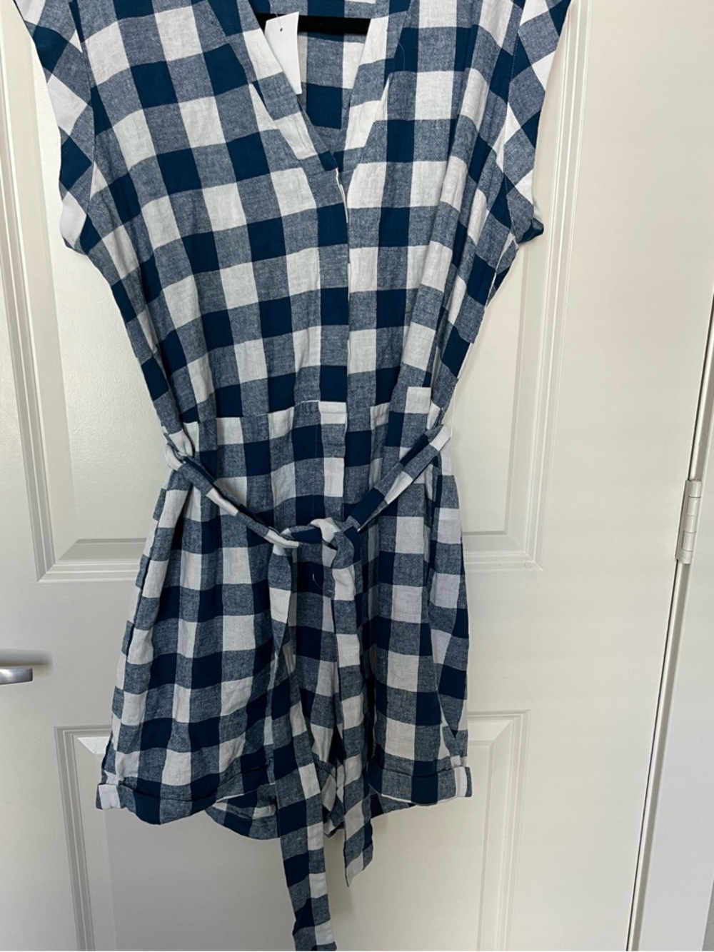J. Crew Blue and White Gingham Sleeveless Romper
